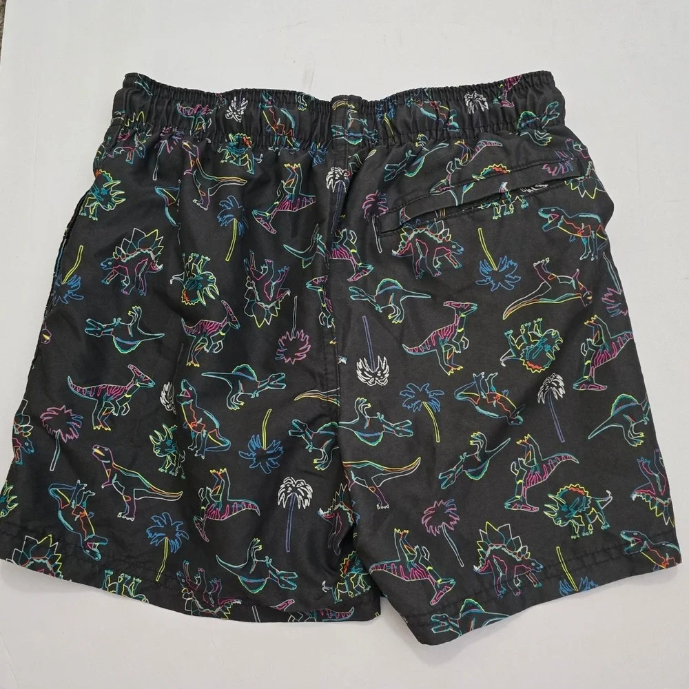 Cat & Jack Boys Black Neon Dinosaur Palm Tree Swim Trunks Size L 10-12 NWOT
